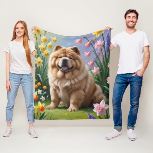 Chow Chow Dog Spring Blumen Malerei Fleecedecke (Beispiel)