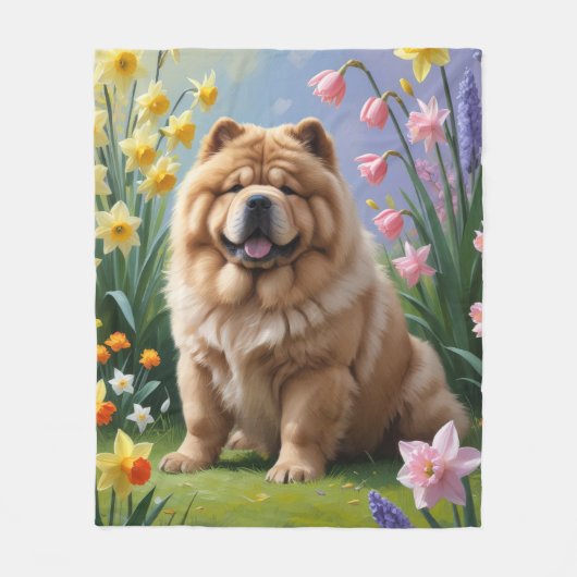 Chow Chow Dog Spring Blumen Malerei Fleecedecke (Vorderseite)
