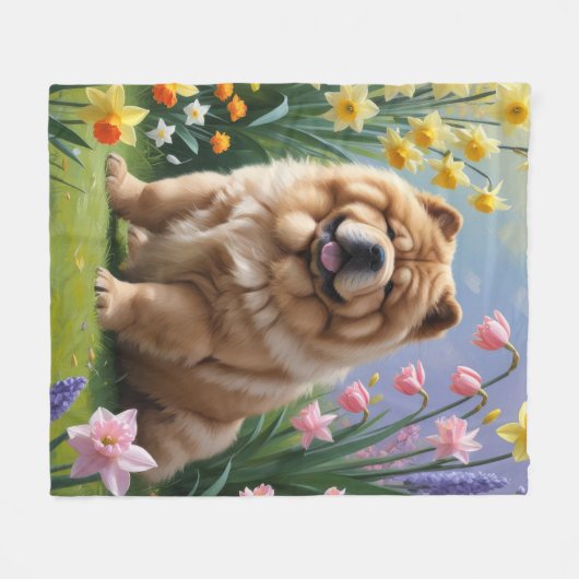 Chow Chow Dog Spring Blumen Malerei Fleecedecke (Vorderseite (Horizontal))
