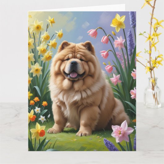 Chow Chow Dog Spring Blumen Malerei Karte (Gelbe Blume)