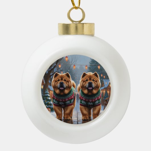 Chow Chow Dogs Christmas Snow Holiday Keramik Kugel-Ornament (Vorderseite)