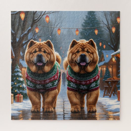 Chow Chow Dogs Christmas Snow Holiday  Puzzle (Vertikal)