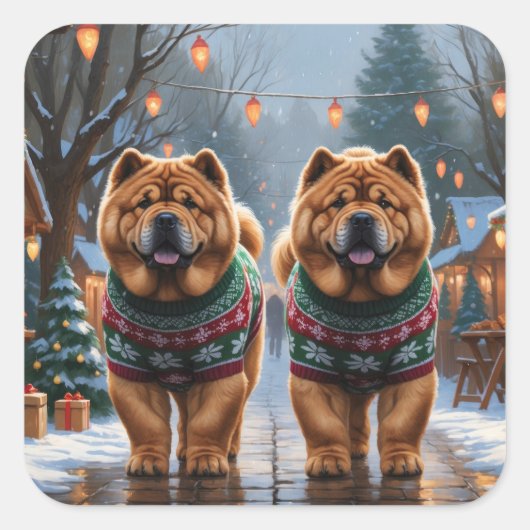 Chow Chow Dogs Christmas Snow Holiday  Quadratischer Aufkleber (Vorderseite)