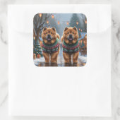 Chow Chow Dogs Christmas Snow Holiday  Quadratischer Aufkleber (Tasche)