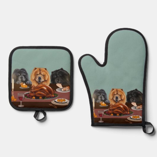 Chow Chow Feast Oven Mitt und Pot Holder Ofenhandschuh & Topflappen-Set (Vorderseite)