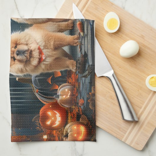Chow Chow Halloween Spooky Geschirrtuch (Viertel Falte)