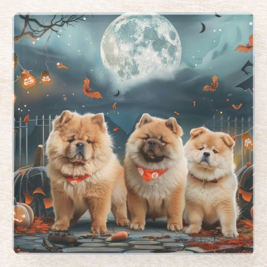 Chow Chow Halloween Spooky Glasuntersetzer (Vorderseite)
