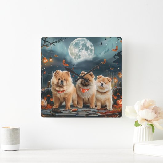 Chow Chow Halloween Spooky Quadratische Wanduhr (Zuhause)