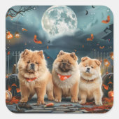 Chow Chow Halloween Spooky Quadratischer Aufkleber (Vorderseite)
