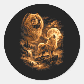 Chow Chow Heulender Mond Hund Fantasy Forrest Runder Aufkleber