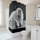 Chow-Chow-Hund auf dem Portal, Schwarzweiss Duschvorhang (Beispiel)