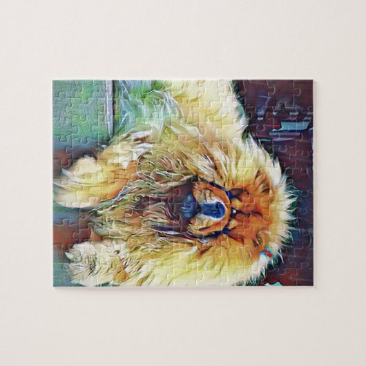 Chow-Chow-Hund auf Portal im Regen Puzzle (Horizontal)