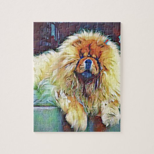 Chow-Chow-Hund auf Portal im Regen Puzzle (Vertikal)