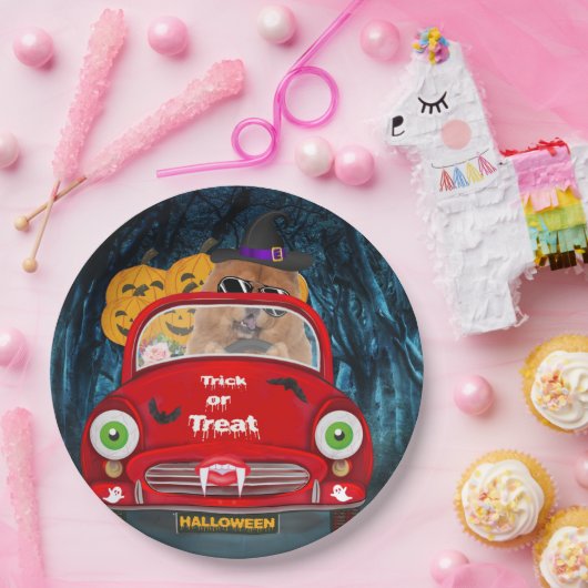 Chow Chow Hund Autofahren Auto Beängstigend Hallow Pappteller (Party)