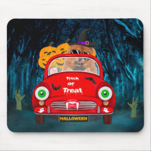 Chow Chow Hund fährt Auto Gruselig Halloween  Mousepad