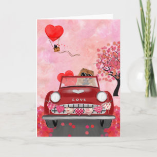 Chow Chow Hund fährt Auto mit Herzen Valentinstag  Karte