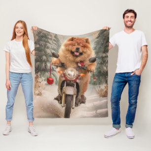Chow Chow Hund fährt Motorrad Weihnachten Fleecedecke