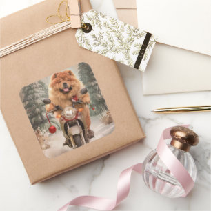 Chow-Chow-Hund fährt Motorrad Weihnachten Quadratischer Aufkleber