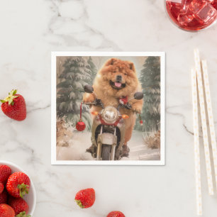 Chow Chow Hund fährt Motorrad Weihnachten Serviette