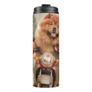 Chow-Chow-Hund fährt Motorrad Weihnachten Thermosbecher
