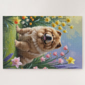 Chow Chow Hund Frühlingsblumen Malerei Puzzle (Horizontal)