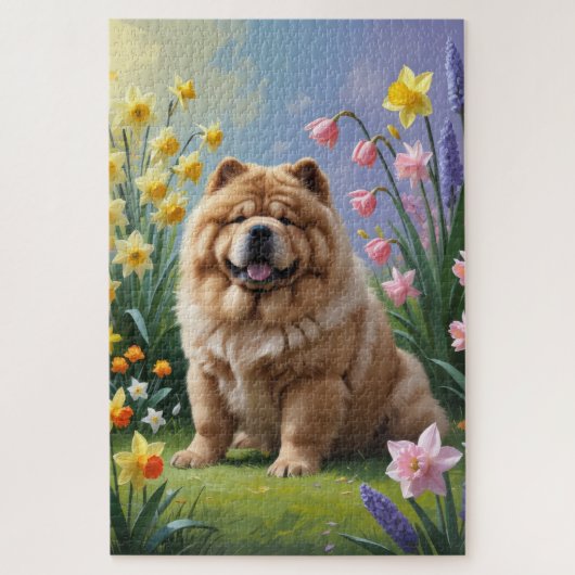 Chow Chow Hund Frühlingsblumen Malerei Puzzle (Vertikal)