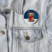 Chow Chow Hund im Schnee mit Weihnachtsgeschenke Button (Beispiel)