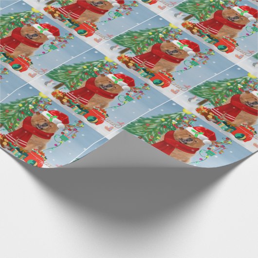 Chow Chow Hund im Schnee mit Weihnachtsgeschenke Geschenkpapier (Ecke)
