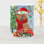 Chow Chow Hund im Schnee mit Weihnachtsgeschenke Karte (Gelbe Blume)