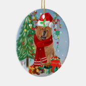 Chow Chow Hund im Schnee mit Weihnachtsgeschenke Keramik Ornament (Rechts)
