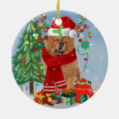 Chow Chow Hund im Schnee mit Weihnachtsgeschenke Keramik Ornament (Hinten)