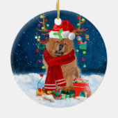 Chow Chow Hund im Schnee mit Weihnachtsgeschenke Keramik Ornament (Hinten)