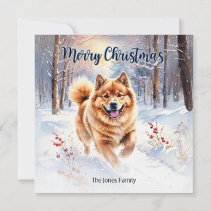 Chow-Chow-Hund im Schnee-Wasserfarben Frohe Weihna Feiertagskarte
