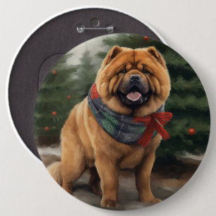 Chow Chow Hund im Schnee Weihnachten Button