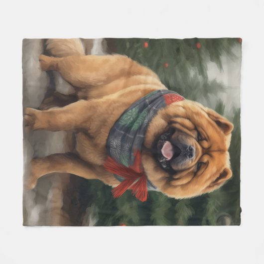 Chow Chow Hund im Schnee Weihnachten Fleecedecke (Vorderseite (Horizontal))