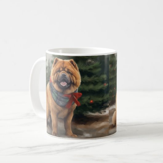Chow Chow Hund im Schnee Weihnachten Kaffeetasse (Vorderseite Links)