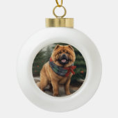 Chow Chow Hund im Schnee Weihnachten Keramik Kugel-Ornament (Vorderseite)