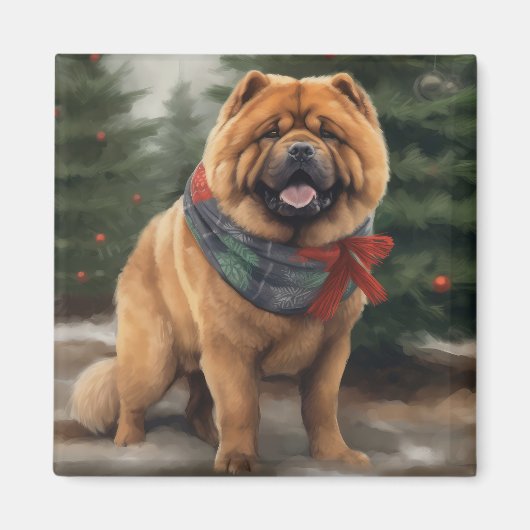 Chow Chow Hund im Schnee Weihnachten Magnet (Vorne)