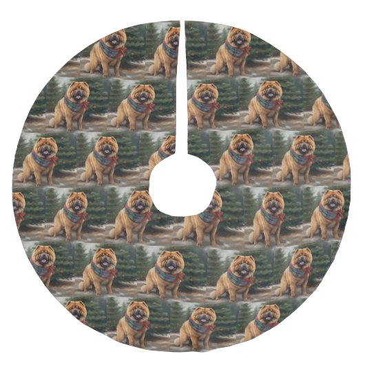 Chow Chow Hund im Schnee Weihnachten Polyester Weihnachtsbaumdecke (Vorderseite)