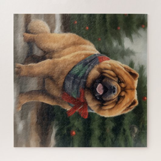 Chow Chow Hund im Schnee Weihnachten Puzzle (Horizontal)