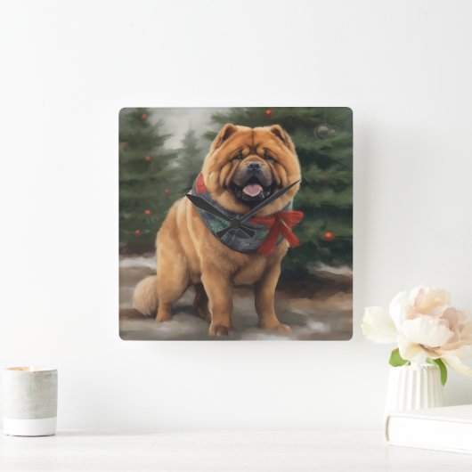 Chow Chow Hund im Schnee Weihnachten Quadratische Wanduhr (Zuhause)