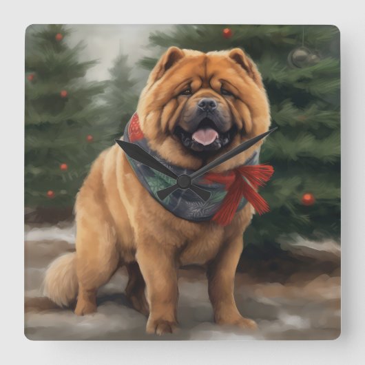 Chow Chow Hund im Schnee Weihnachten Quadratische Wanduhr (Vorderseite)