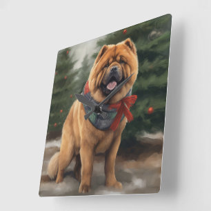 Chow Chow Hund im Schnee Weihnachten Quadratische Wanduhr