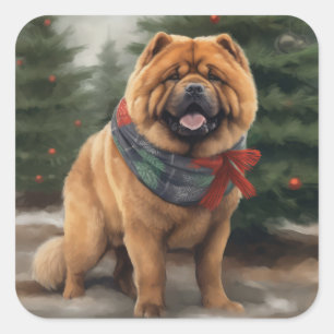 Chow Chow Hund im Schnee Weihnachten Quadratischer Aufkleber