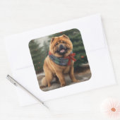 Chow Chow Hund im Schnee Weihnachten Quadratischer Aufkleber (Umschlag)