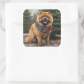 Chow Chow Hund im Schnee Weihnachten Quadratischer Aufkleber (Tasche)