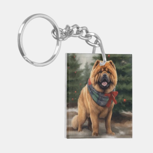 Chow Chow Hund im Schnee Weihnachten Schlüsselanhänger (Vorderseite links)