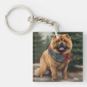 Chow Chow Hund im Schnee Weihnachten Schlüsselanhänger (Vorderseite)
