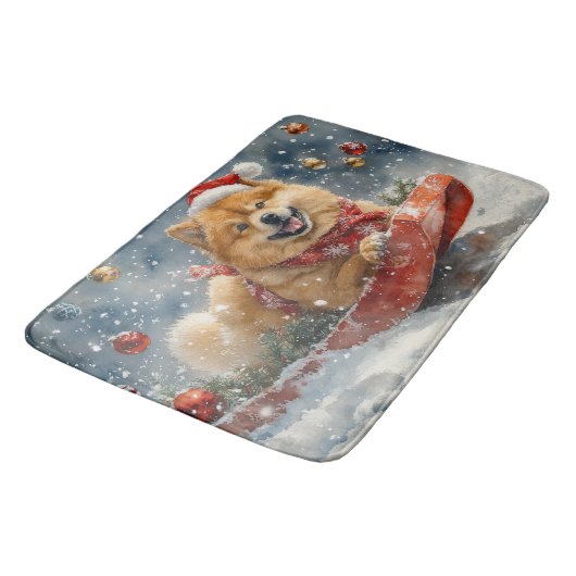 Chow Chow Hund in Sledge Lass es Schnee Weihnachte Badematte (Schrägansicht)