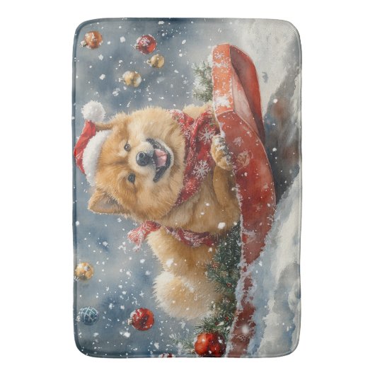 Chow Chow Hund in Sledge Lass es Schnee Weihnachte Badematte (Vorderseite Vertikal)